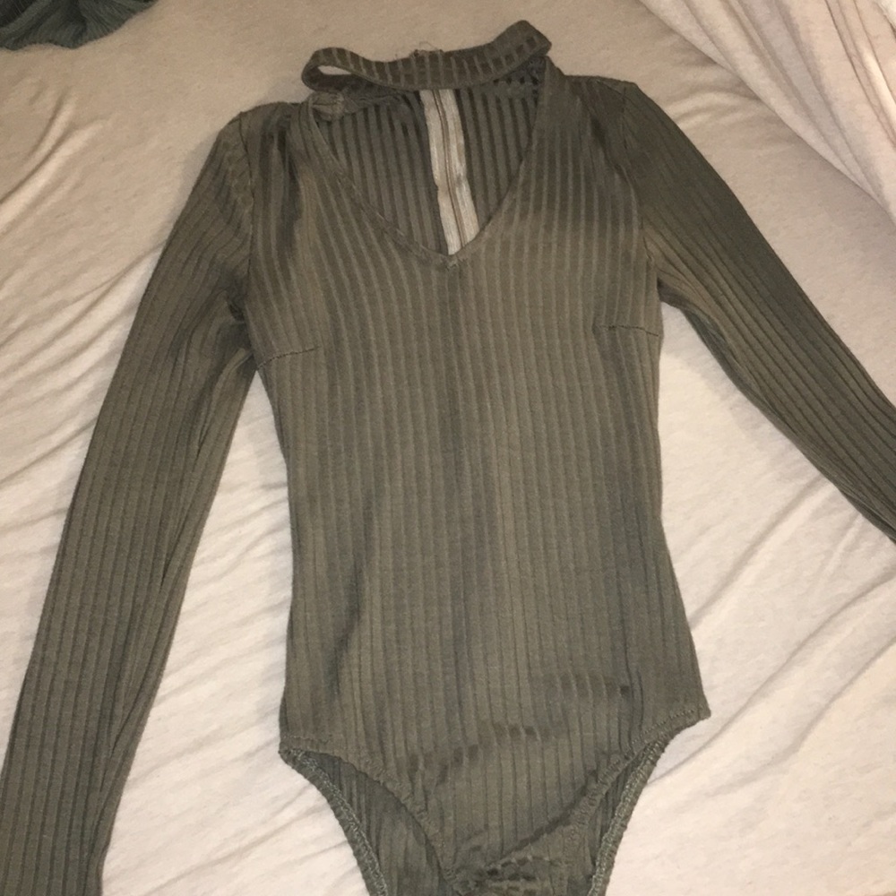Topshop army green high neck body suit
